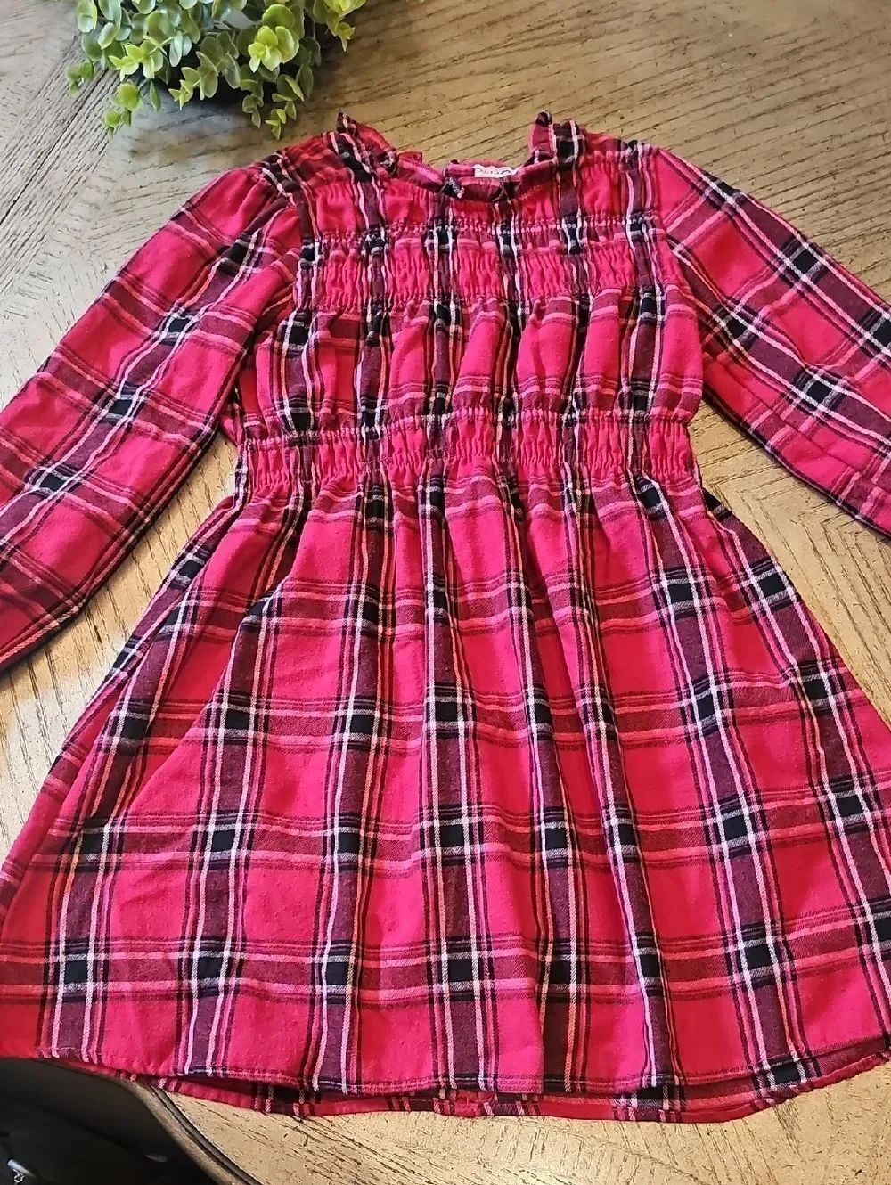 Plaid Smocked Long-Sleeve Dress Size 10
